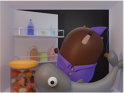 3D Sleepy Bear and Fish 3d 3d art 3d illustration b3d bear blender branding character character design design fish fridge graphic design illustration sleepy bear ui ux