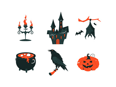 Halloween objects autumn design flat design halloween holiday illustration object october spooky style symbol vector