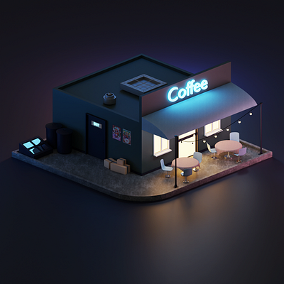 3D Isometric Cafe 3d 3d model blender design graphic design illustration isometric minimal