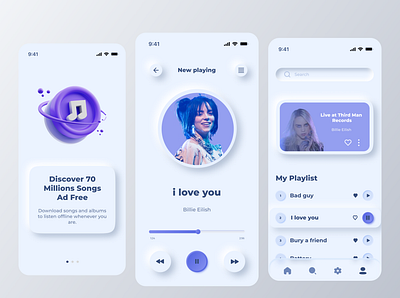 Neumorphism Music App 3d app billi eili design logo music ui ux