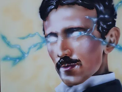 Nikola Tesla airbrush illustration motion graphics