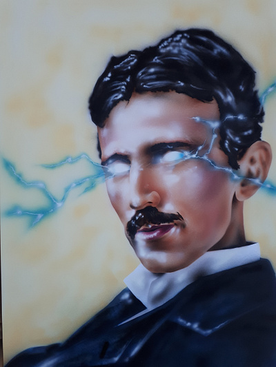 Nikola Tesla airbrush illustration motion graphics