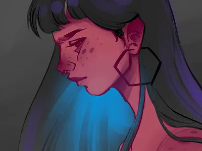 Portrait blue waves character character design concept art draw drawing illustration sketch