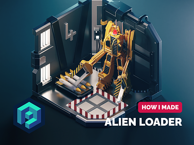 Alien Loader Bay Tutorial 3d alien aliens blender diorama illustration isometric lowpoly process render tutorial