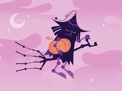 Cyber Witch 2danimation ae aftereffects animation berg cartoonmodern character design echo graphic halloween motion mystic night reverb spooky upa witch