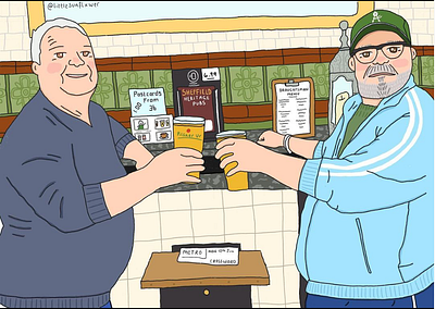 Dave and John at the Draughtsman art design graphic design illustration interior people pub