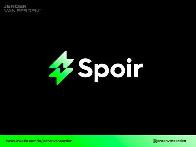 Spoir - Logo Design ⚡ bolt creative logo design fast green logo design monogram neon s spark speed spoir write
