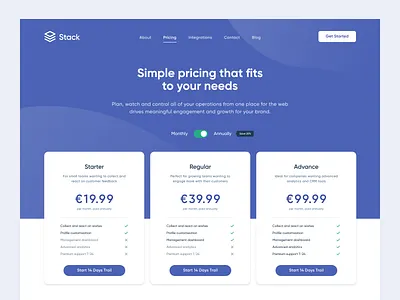 Stack : Pricing dailyui dailyux flat design landing landing page minimal minimalism pricing ui ux web web design webui