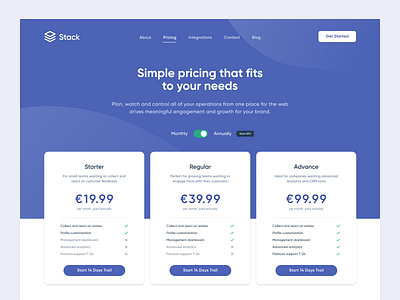 Stack : Pricing dailyui dailyux flat design landing landing page minimal minimalism pricing ui ux web web design webui