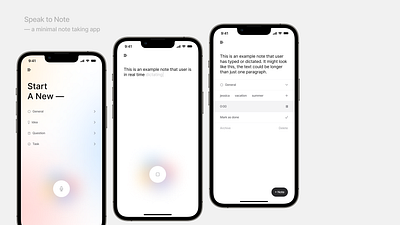 Speak to Note — a minimal note taking app figma ios iphone mobile app typography ui ui design visual design