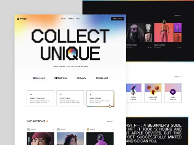 Web3 landing page for NFT project bitcoin blockchain branding crypto design design on demand gradient illustrations landing landing page design marketplace nft page typography ui unlimited ux web web design web3