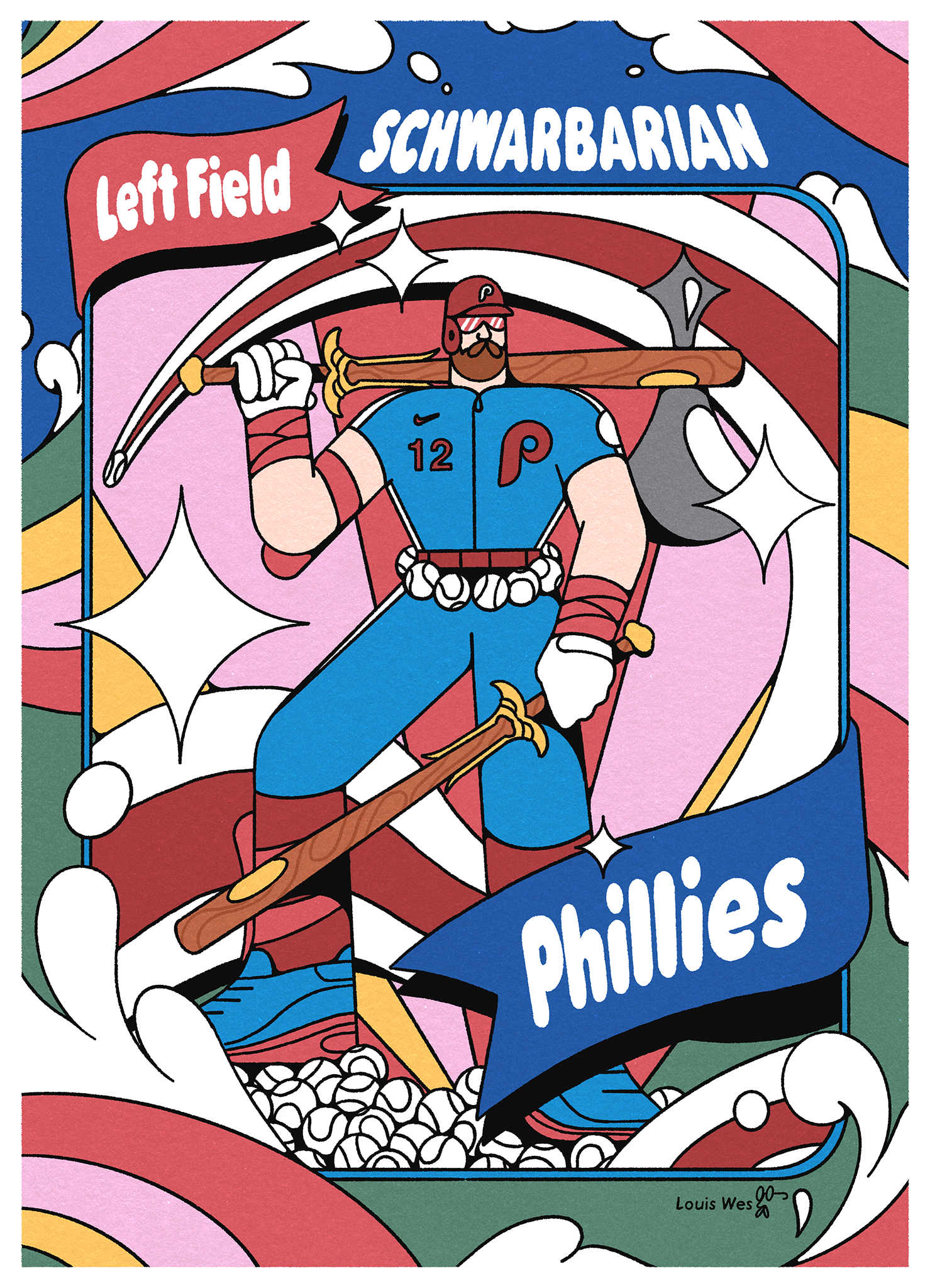 The Schwarbarian animation baseball baseball card character design comic digital art illustration illustrator kyle schwarber louis wes motion design motion graphics phillies procreate schwarbarian style frame