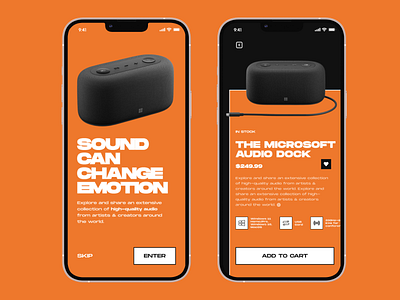 MSOFT - Microsoft Audio Dock App Concept audio audiodock cable electronics electronicshop lisetinging microsoft musicbox orange product productlandingpage soundbox speaker ui usb website