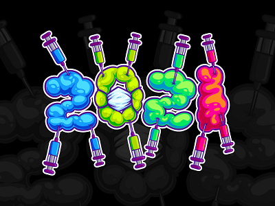 2021 Vaccinated 2021 cartoon corona covid design illustration introvertikal logo pop art psychedelic trippy vector