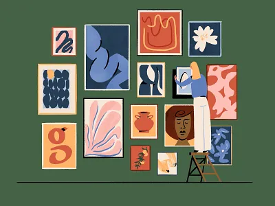 Gallery Wall arrangement art art wall color design gallery gallery wall illustration layout paintings vibe wall