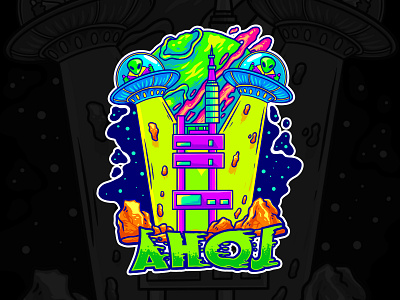 AHOJ alien alien illustration alien invasion cartoon design illustration introvertikal pop color psychedelic trippy vector