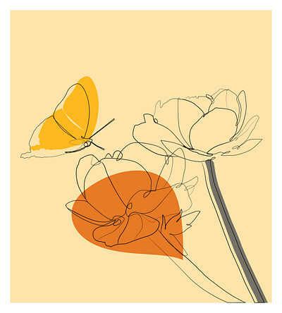 Abstract Flower & Butterfly Line Art design abstract line art