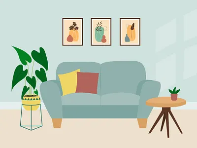 Living room cartoon colorful cozy design graphic design hand drawn home decor house houseplant illustration indoor interior living room picture potted plants room sofa table vector