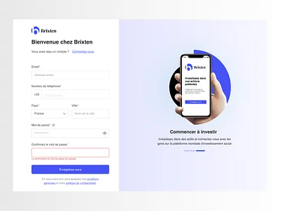 Form registration for a banking investment application application banking form input ui uidesign