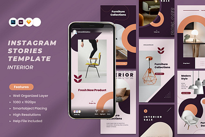 Interior Instagram Stories banner design facebook furniture instagram instagram stories interior interior instagram stories kit media pinterest post shop social stories story template