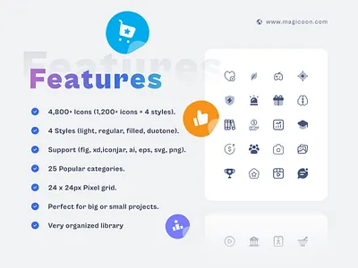 Features duotone duotone icon ecommerce icons education filled icons icon icon pack icons magicoon library premium icon solid icons ui icons