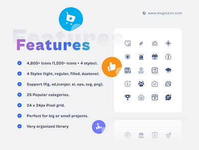 Features duotone duotone icon ecommerce icons education filled icons icon icon pack icons magicoon library premium icon solid icons ui icons