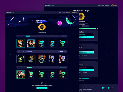 Stellar Quest - Profile & Achievements learning pixel space ui ux web3