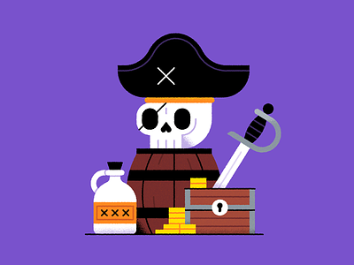 Pirate Skull autumn barrel booze character design chest coins halloween holiday illustration jug october pirate rum skull sword treasure