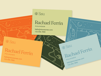 Sisu Business Cards biz cards botanical branding business cards floral herbs illustration landscape midwest minnesota natural nature organic sauna sky stars tonal typography wisconsin