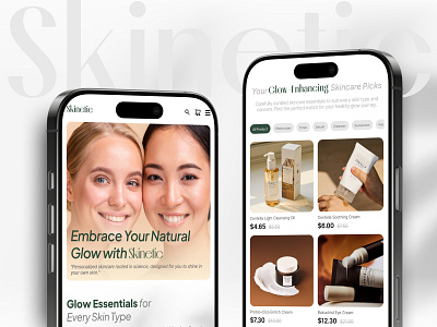 Skinetic : Skincare E-Commerce Mobile Version beauty cosmetic design e commerce e shop eshop face landing page minimal mobile natural personal care product page product website shopify skincare ui ui ux ux web