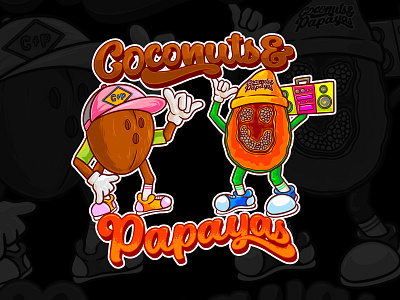 Coconuts & Papayas branding cartoon coconuts design illustration introvertikal logo papayas pop art psychedelic trippy vector