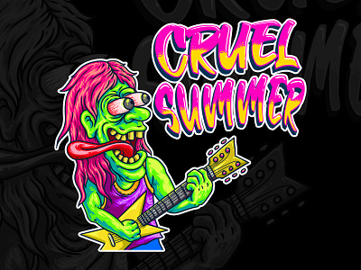 Cruel Summer album cover branding cartoon design guitarist illustration introvertikal logo music cover pop psychedelic trippy vector