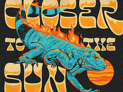 Closer To The Sun Festival Tee concert fire hot iguana illustration mexico riviera maya sun t shirt tee temple