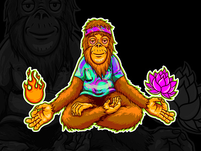 hippie trippy cartoon design design sticker hippie hippies illustration introvertikal logo meditating psychedelic simpanse trance trippy vector