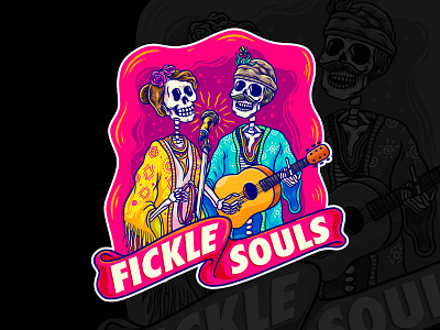 let's sing a song band cartoon design design sticker hippie illustration introvertikal logo mexican psychedelic sekeleton skull trippy vector
