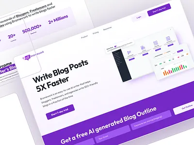 Website Redesign for Bramework - AI Blog Writing Assistant bramework homepage ui design landing page design minimal minimal homepage design ui ux website design