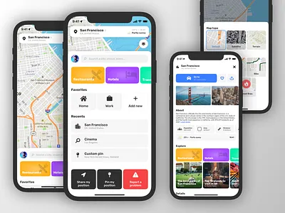 Map app app apple beginner concept dailyui design discover figma hotel ios iphone map maps navigation restaurant san francisco sf travel ui united states