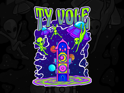 Ty Vole alien alien invasion branding cartoon design illustration introvertikal invasion logo pop art psychedelic trippy