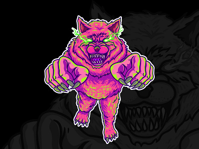 wolfie branding cartoon design illustration introvertikal logo monsters pop color psychedelic trippy wolf