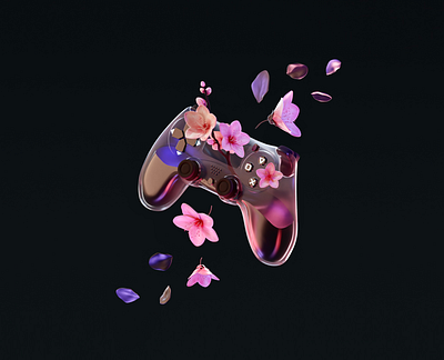 PS4 Controller 3d blender cherry blossom design echo flower glass illustration japanese cherry ps4 ps4 controller render sakura