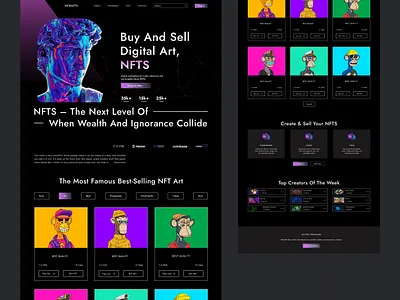 NFT Landing Page Exploration bitcoin crypto cryptoart dark darktheme exchange exploration landing landing page nft nft web nftmarketplace sell token trend ui uidesign web design webdesign website