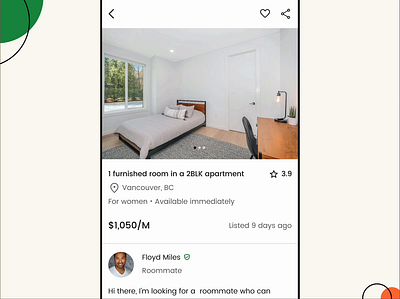 Roommate & Flat Finding App app design mobile room ui ux