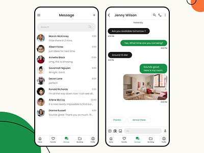 Roommate & Flat Finding App: Message screen app design home mobile room ui ux