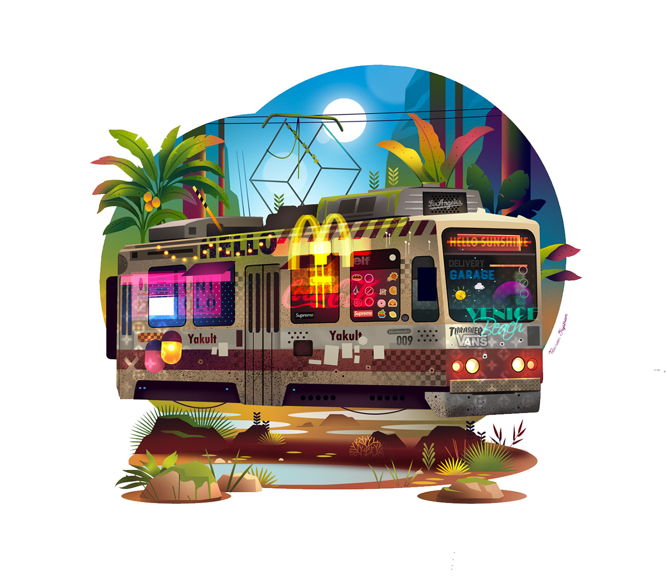 Special delivery city colorful concrete cool deco delivery design futur illustration jungle logo nature neon outdoor retro retrofuture sf sunshine tram tramway