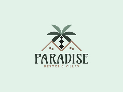 paradise - resort logo ( minimalist) brand identity branding design graphic design illustration illustrator logo logo designing minimal minimalist logos modern design modern minimalistic palm tree logo resort logo resort minimal logo vector villa logos