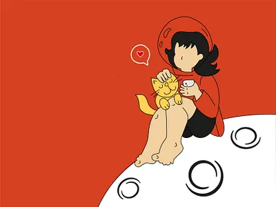 Space friends artwork astronaut cartoon cat character character design character illustration concept conceptboard creative digital art fly girl illustration moon sky space woman yellow