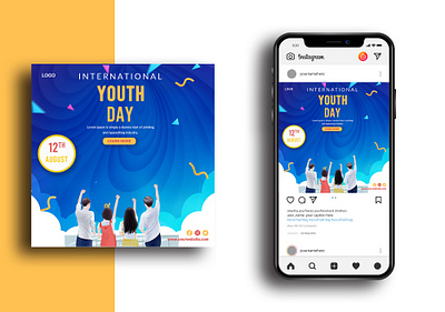 International Youth Day Social Media Post Template 12 august ads advert advertisement banner design flyer marketing media poster psd social media template youth day