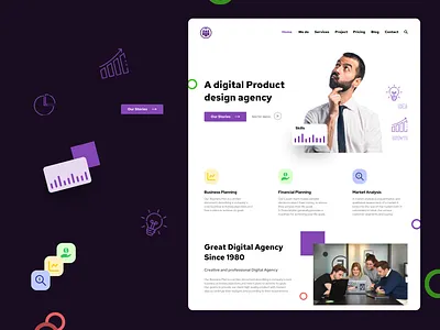 Product Agency Landing page Design agency branding design digital graphic design illustration landing page logo portfolio portfolio landing page project ui ui design user interface ux ux design web web design webdesign website