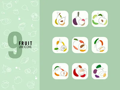 Set of vector, line icons of sweet and juicy fruits! adobe illustrator delicious design fruit graphic design icon illustration line art sweet vector vector graphics