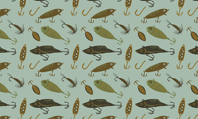 Fishing Lure Pattern adventure angler brand branding design fish fishing fly fly fishing illustration lake leisure lures outdoors pattern repeatpattern river trout vacation vector